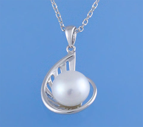 Sterling Silver Pendant with 10-10.5mm Button Shape Freshwater Pearl