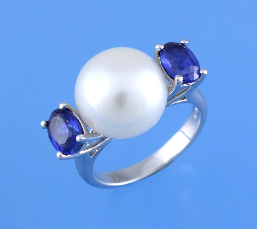 Sterling Silver Ring with 12-12.5mm Button Shape Freshwater Pearl and Cubic Zirconia - Wing Wo Hing Jewelry Group - Pearl Jewelry Manufacturer