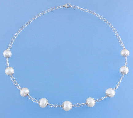 Sterling Silver Necklace with 8.5-9.5mm Potato Shape Freshwater Pearl - Wing Wo Hing Jewelry Group - Pearl Jewelry Manufacturer