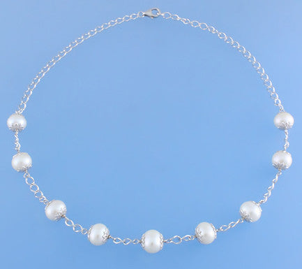 Sterling Silver Necklace with 8.5-9.5mm Potato Shape Freshwater Pearl