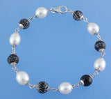 Sterling Silver Bracelet with 7.5-8mm Oval Shape Freshwater Pearl and Agate - Wing Wo Hing Jewelry Group - Pearl Jewelry Manufacturer