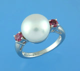 Sterling Silver Ring with 11-11.5mm Button Shape Freshwater Pearl and Cubic Zirconia - Wing Wo Hing Jewelry Group - Pearl Jewelry Manufacturer