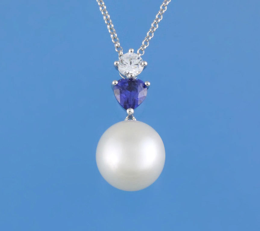 Sterling Silver Pendant with 11.5-12mm Drop Shape Freshwater Pearl and Cubic Zirconia - Wing Wo Hing Jewelry Group - Pearl Jewelry Manufacturer