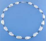 Sterling Silver Necklace with 10-11mm Keshi Shape Freshwater Pearl and Hematite - Wing Wo Hing Jewelry Group - Pearl Jewelry Manufacturer