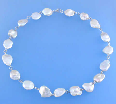 Sterling Silver Necklace with 13-14mm Keshi Shape Freshwater Pearl