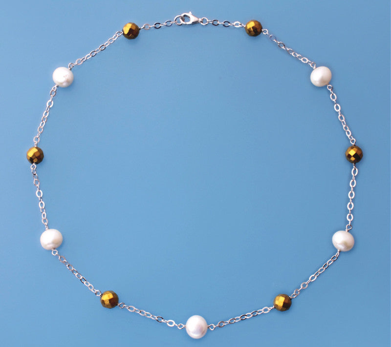 Sterling Silver Necklace with Side-Drilled Freshwater Pearl and Hematite - Wing Wo Hing Jewelry Group - Pearl Jewelry Manufacturer