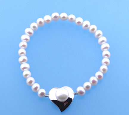 Sterling Silver Bracelet with Potato and Button Shape Freshwater Pearl