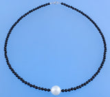 Sterling Silver Necklace with 11.5-12.5mm Round Shape Freshwater Pearl and Black Agate - Wing Wo Hing Jewelry Group - Pearl Jewelry Manufacturer