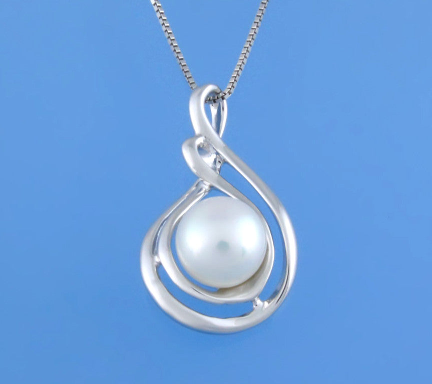 Sterling Silver Pendant with 8-8.5mm Button Shape Freshwater Pearl - Wing Wo Hing Jewelry Group - Pearl Jewelry Manufacturer