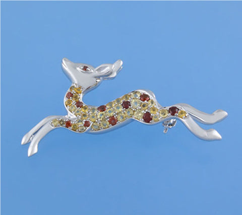 Sterling Silver Brooch with Citrine and Garnet