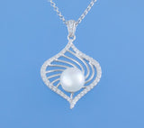 Sterling Silver Pendant with 7.5-8mm Button Shape Freshwater Pearl and Cubic Zirconia - Wing Wo Hing Jewelry Group - Pearl Jewelry Manufacturer