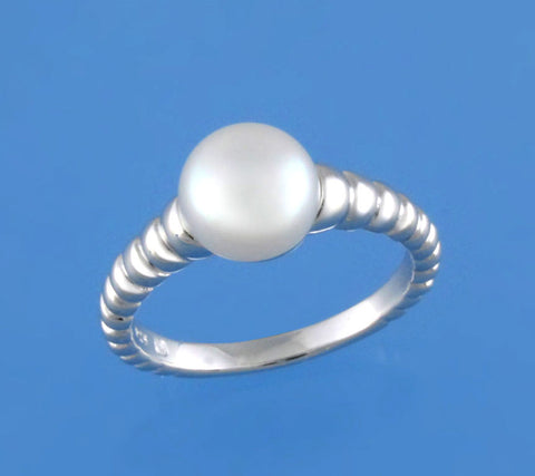 Sterling Silver Ring with 8-8.5mm Button Shape Freshwater Pearl