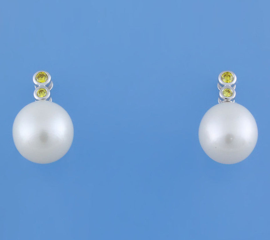 Sterling Silver Earrings with 11.5-12mm White Drop Shape Freshwater Pearl and Cubic Zirconia - Wing Wo Hing Jewelry Group - Pearl Jewelry Manufacturer