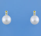 Sterling Silver Earrings with 11.5-12mm White Drop Shape Freshwater Pearl and Cubic Zirconia - Wing Wo Hing Jewelry Group - Pearl Jewelry Manufacturer