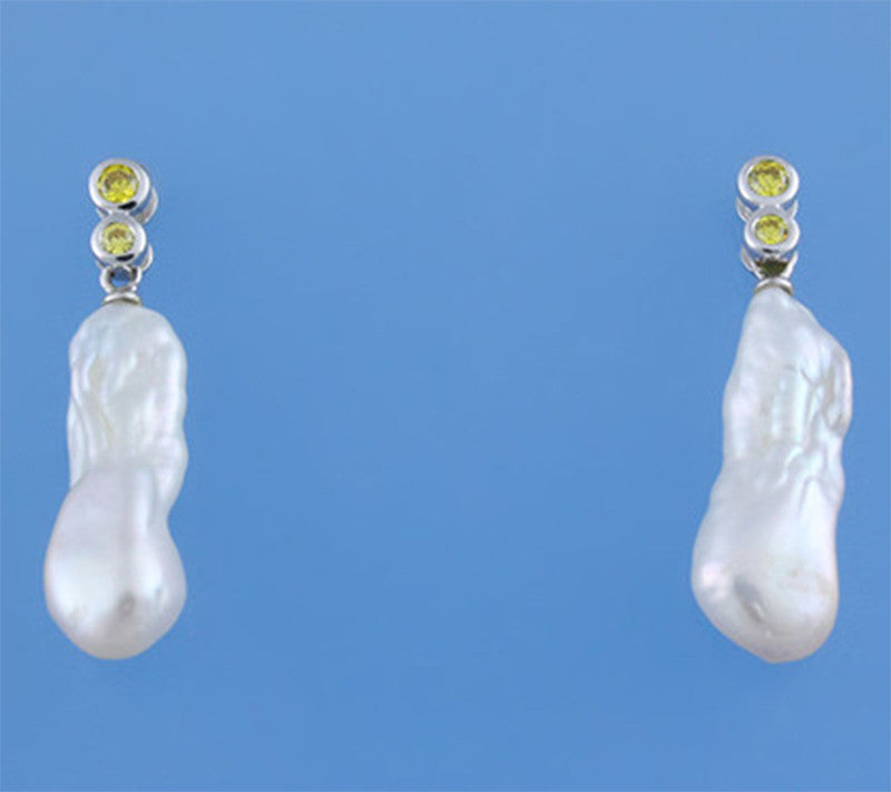 Sterling Silver Earrings with 11.5-12mm Baroque Shape Freshwater Pearl and Cubic Zirconia - Wing Wo Hing Jewelry Group - Pearl Jewelry Manufacturer
