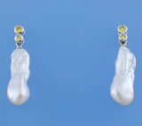 Sterling Silver Earrings with 11.5-12mm Baroque Shape Freshwater Pearl and Cubic Zirconia - Wing Wo Hing Jewelry Group - Pearl Jewelry Manufacturer