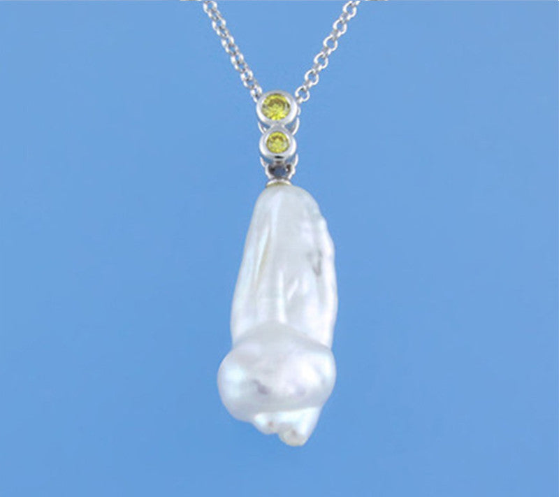 Sterling Silver Pendant with Baroque Shape Freshwater Pearl and Cubic Zirconia - Wing Wo Hing Jewelry Group - Pearl Jewelry Manufacturer