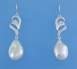 Sterling Silver Earrings with 12-13mm Baroque Shape Freshwater Pearl and Cubic Zirconia - Wing Wo Hing Jewelry Group - Pearl Jewelry Manufacturer