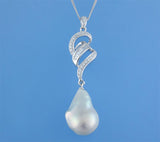 Sterling Silver Pendant with 12-13mm Baroque Shape Freshwater Pearl and Cubic Zirconia - Wing Wo Hing Jewelry Group - Pearl Jewelry Manufacturer