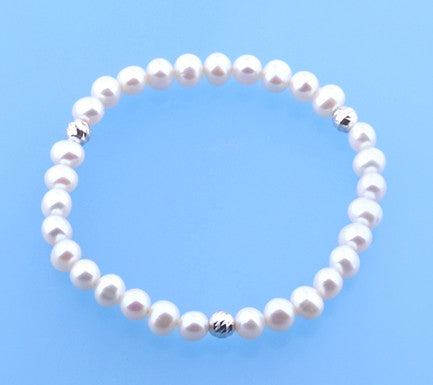 Sterling Silver Bracelet with 5.5-6mm Potato Shape Freshwater Pearl and Silver Ball