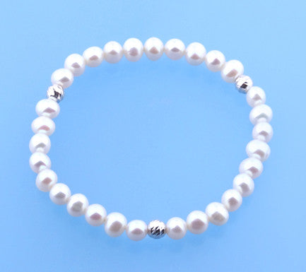 Sterling Silver Bracelet with 5.5-6mm Potato Shape Freshwater Pearl and Silver Ball