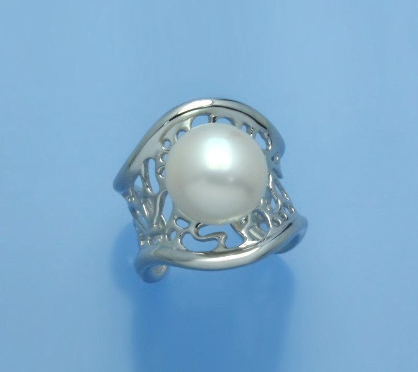 Sterling Silver Ring with 11.5-12mm Button Shape Freshwater Pearl - Wing Wo Hing Jewelry Group - Pearl Jewelry Manufacturer