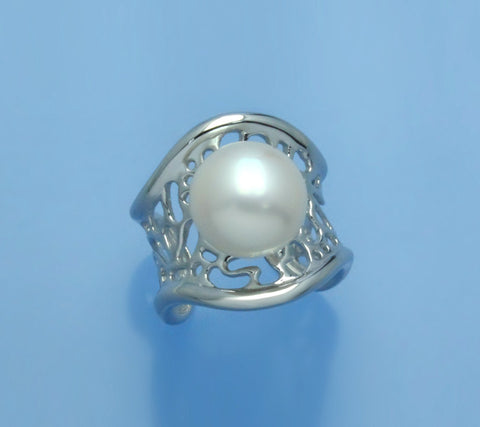 Sterling Silver Ring with 11.5-12mm Button Shape Freshwater Pearl