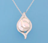 Sterling Silver Pendant with 14.5-15mm Baroque Shape Freshwater Pearl and Cubic Zirconia - Wing Wo Hing Jewelry Group - Pearl Jewelry Manufacturer