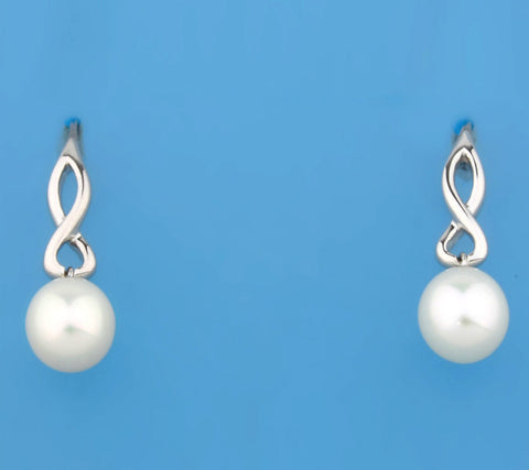Sterling Silver Earrings with 8.5-9mm Drop Shape Freshwater Pearl