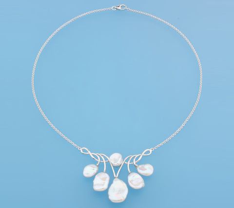 Sterling Silver Necklace with 9-15mm Baroque Shape Freshwater Pearl