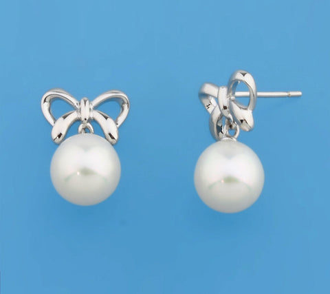 Sterling Silver Earrings with 9-9.5mm Drop Shape Freshwater Pearl