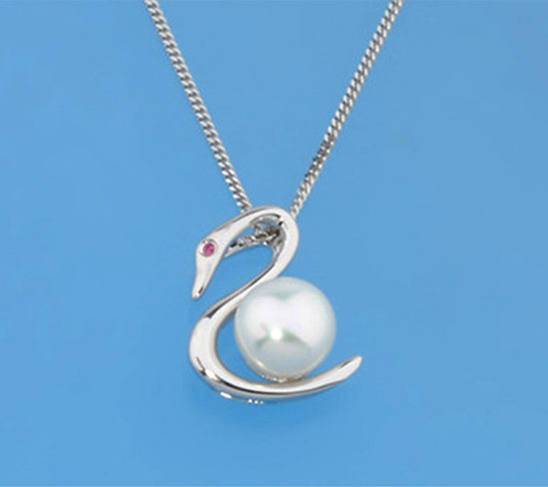 Sterling Silver Pendant with 7.5-8mm Button Shape Freshwater Pearl and Red Corundum - Wing Wo Hing Jewelry Group - Pearl Jewelry Manufacturer