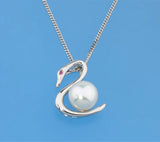 Sterling Silver Pendant with 7.5-8mm Button Shape Freshwater Pearl and Red Corundum - Wing Wo Hing Jewelry Group - Pearl Jewelry Manufacturer