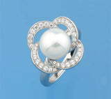 Sterling Silver Ring with 9.5-10mm Button Shape Freshwater Pearl and Cubic Zirconia - Wing Wo Hing Jewelry Group - Pearl Jewelry Manufacturer