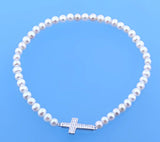 Sterling Silver Bracelet with 3.5-4mm Potato Shape Freshwater Pearl and Cubic Zirconia - Wing Wo Hing Jewelry Group - Pearl Jewelry Manufacturer