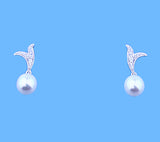 Sterling Silver Earrings with 7.5-8mm Drop Shape Freshwater Pearl and Cubic Zirconia - Wing Wo Hing Jewelry Group - Pearl Jewelry Manufacturer