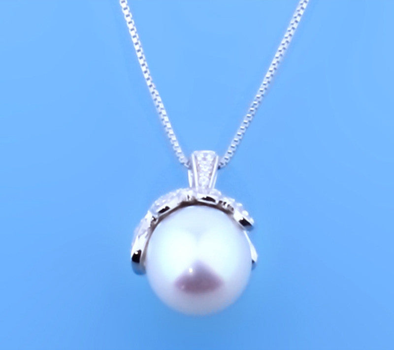 Sterling Silver Pendant with 9.5-10mm Drop Shape Freshwater Pearl and Cubic Zirconia - Wing Wo Hing Jewelry Group - Pearl Jewelry Manufacturer