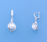 Sterling Silver Earrings with 9.5-10mm Button Shape Freshwater Pearl - Wing Wo Hing Jewelry Group - Pearl Jewelry Manufacturer