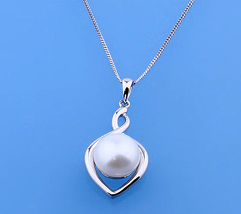Sterling Silver Pendant with 11-11.5mm Button Shape Freshwater Pearl