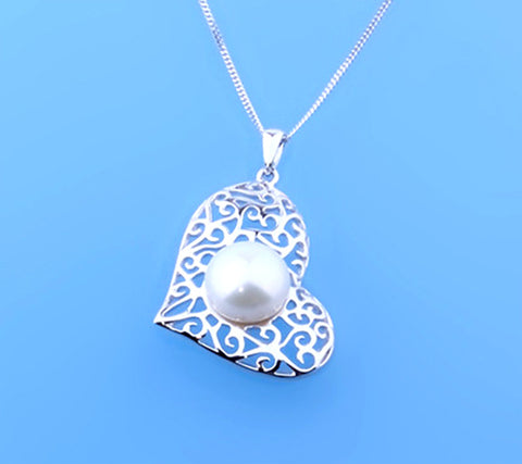 Sterling Silver Pendant with 10.5-11mm Button Shape Freshwater Pearl