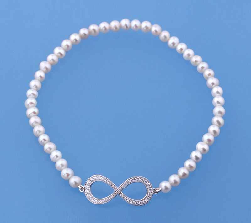 Sterling Silver Bracelet with 3.5-4mm Potato Shape Freshwater Pearl and Cubic Zirconia - Wing Wo Hing Jewelry Group - Pearl Jewelry Manufacturer