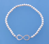 Sterling Silver Bracelet with 3.5-4mm Potato Shape Freshwater Pearl and Cubic Zirconia - Wing Wo Hing Jewelry Group - Pearl Jewelry Manufacturer