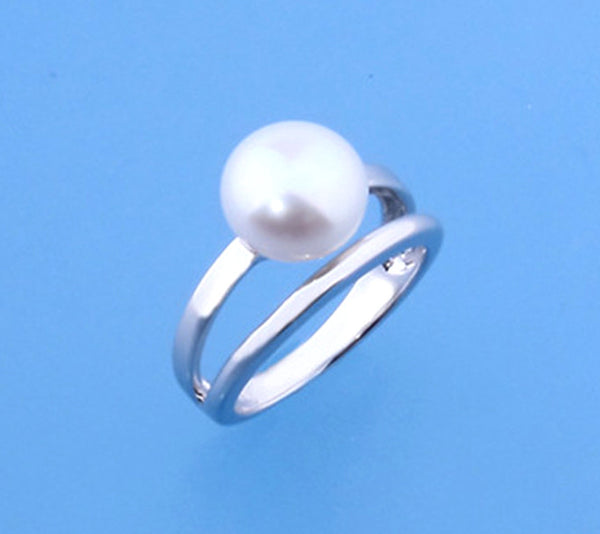 Sterling Silver Ring with 10-10.5mm Button Shape Freshwater Pearl - Wing Wo Hing Jewelry Group - Pearl Jewelry Manufacturer