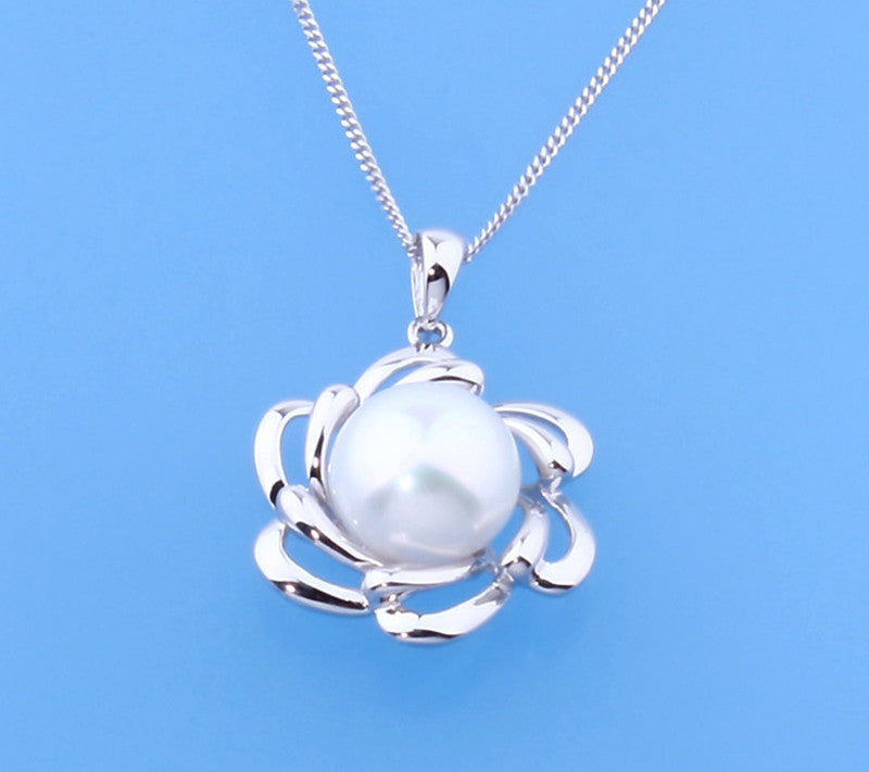 Sterling Silver Pendant with 10.5-11mm Button Shape Freshwater Pearl - Wing Wo Hing Jewelry Group - Pearl Jewelry Manufacturer