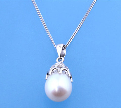 Sterling Silver Pendant with 9-9.5mm Drop Shape Freshwater Pearl