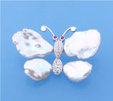 Sterling Silver Brooch with 10-15mm Baroque Shape Freshwater Pearl, Red Corundum and Cubic Zirconia - Wing Wo Hing Jewelry Group - Pearl Jewelry Manufacturer
