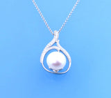 Sterling Silver Pendant with 11.5-12mm Button Shape Freshwater Pearl and Cubic Zirconia - Wing Wo Hing Jewelry Group - Pearl Jewelry Manufacturer
