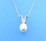 Sterling Silver Pendant with 9-9.5mm Drop Shape Freshwater Pearl and Cubic Zirconia - Wing Wo Hing Jewelry Group - Pearl Jewelry Manufacturer