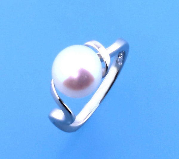 Sterling Silver Ring with 9.5-10mm Button Shape Freshwater Pearl - Wing Wo Hing Jewelry Group - Pearl Jewelry Manufacturer