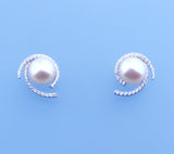 Sterling Silver Earrings with 8.5-9mm Button Shape Freshwater Pearl and Cubic Zirconia - Wing Wo Hing Jewelry Group - Pearl Jewelry Manufacturer